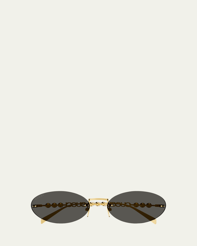 Rimless Metal Oval Sunglasses with Faux Pearls
